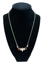 Vintage Avon Gold Tone Necklace Polished Stones Amber White Gold Bead 19&quot; Chain - £7.84 GBP