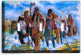 Chief Warrior Tribal Feathers On Horse Triple Light Switch Wall Plate Room Decor - £13.41 GBP