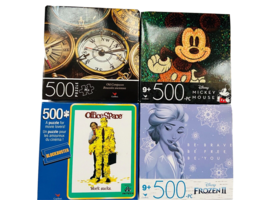 Lot of 4-500 Piece Jigsaw Puzzles Office, Disney, Frozen, Compass NEW Bold - £15.88 GBP