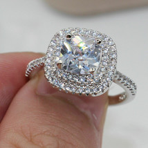 1Ct Finto Cuscino &amp; Diamante Rotondo 14K Placcato Oro Bianco Doppio Halo Ring Sj - £100.27 GBP