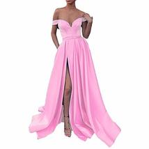 Kivary Off The Shoulder High Slit Long Evening Gown Prom Dress with Pockets Pink - £76.75 GBP