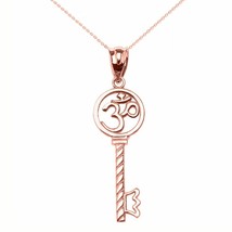10k Solid Rose Gold Om/Ohm Key Crown Pendant Necklace Yoga and Meditation - £84.84 GBP+