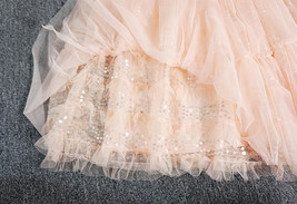 Blush Sparkly Layered Tulle Skirt Outfit Women Plus Size Party Tulle Midi Skirt image 5