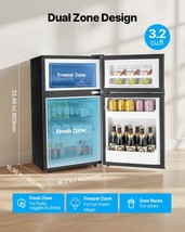 VEVOR Mini Fridge with Freezer 3.2 Cu.Ft Two Door Compact Refrigerator Stainless - $326.49