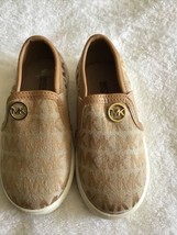 Michael Kors Signature Print Logo Tan/ Brown Toddler Slip On Sneakers Size 7 - £23.74 GBP