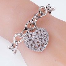Argent Sterling Grand Cz Coeur Breloque Bracelet Bascule 7 &quot; - $319.87 CAD