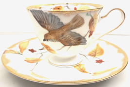 Lefton China Thrush Bird Vintage Footed Cup &amp; Saucer Hand Painted E2167 - £56.19 GBP