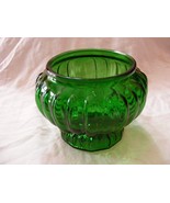 Vintage Green Glass 5441 Inarco Cache Pot Planter Vase Vertical Ribbed P... - $37.41