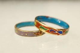 Vintage Lot 2 Floral Enamel CLOISONNE Chinese Jewelry Brass Rings 4.5 &amp; 6 - $18.80