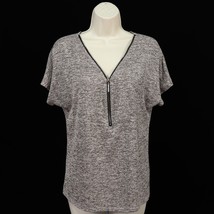 Lavish Womens Dolman Sleeve Zip Front Knit Shirt M Medium Rhinestone Tan Black - £11.56 GBP