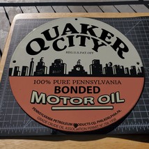 Vintage 1958 Quaker City 100% Pure Bonded Motor Oil Porcelain Gas & Oil Sign - $125.00