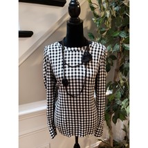 LOFT Blouse Women Medium Black White Gingham Check Long Sleeve Rayon Top - $24.75