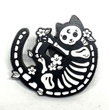 Black Cat Skeleton Flower Pin Badge Brooch Memento Mori Enamel Lapel Badge Fun - £3.99 GBP