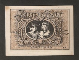 Austria Gutschein d. Marketgemeinde SAALFELDEN 20 heller 1920 Notgeld brown - £2.35 GBP