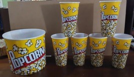 Popcorn Bucket 7pc Hard Plastic Theater Movie Family Game Movie Night - £18.22 GBP