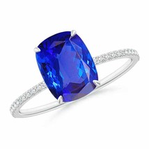ANGARA Thin Shank Cushion Cut Tanzanite Ring With Diamond Accents - £1,747.46 GBP