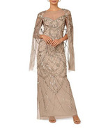 Adrianna Papell Sweetheart Boat Neck Cape Sleeves Beaded Mesh Illusion T... - $199.99