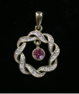 Vintage Pink Rhinestone Circle with Dangling Gold Tone Pendant - $375.39 MXN
