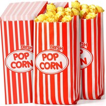 Paper Popcorn Holders, 1 Oz. Red And White Striped Popcorn Bags, Flat Bottom - £35.14 GBP