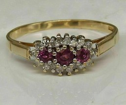 2Ct Round Cut CZ Pink Sapphire Cluster Engagement Ring 14k Two-Tone Gold Finish - £123.84 GBP