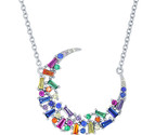 Rainbow baguette cz crescent moon necklace Women&#39;s Necklace .925 Silver ... - $99.00