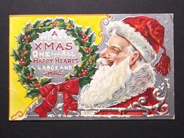 A Merry Xmas One All Christmas Santa Smoking Pipe Silver Embossed Postcard c1910 - £7.85 GBP