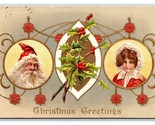Santa Claus Christmas Greetings Embossed Gilt Holly DB Postcard P25 - $7.97