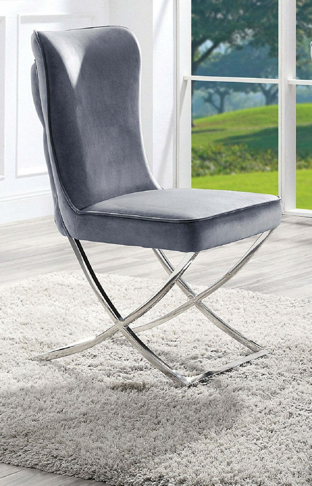 Glam Gray Velvet Dining Chairs Set Item image 5