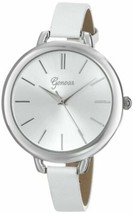 NEW Geneva 8179C-GEN Womens Round Watch With Silver Sunray Dial And Slim Leather - £11.59 GBP