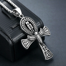 Silver Egyptian Ankh Cross Key of Life Pendant Necklace Chain Men&#39;s Jewelry Gift - £9.46 GBP