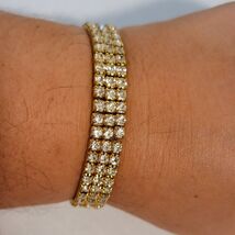 Gold Tone Rhinestone Stretch Bracelet – Multi-Row Sparkle Band - $8.38 CAD