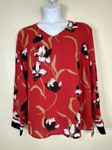 NWT Liz Claiborne Career Womens Plus Size 3X Red Floral V-neck Top Long Sleeve - £17.97 GBP