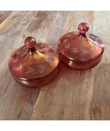 VTG 2 Cranberry Ruby Red  Glass Candy Dish With Lid With Etched Flowers ... - €32,18 EUR