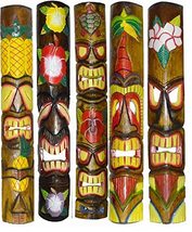 Set of 5 40" Polynesian Hawaiian Tiki Bar Style Wall Masks Island Art - $197.99