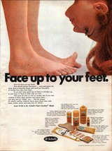 1968 Dr. Scholl&#39;s Vintage Print Ad Face Up To Your Feet Insoles Powder BAREFOOT - £20.02 GBP