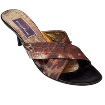 Phyllis Poland Shoes Multi-Color Abstract Print Fabric Vintage Slides - $22.49