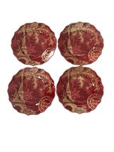 222 Fifth Joyeux Noel Gold Salad Plates Set of 4 Red Eiffel Tower Christ... - $36.00