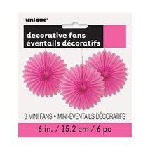 Mini Hot Pink Tissue Paper Fan Decorations, Pack of 3  - $7.00