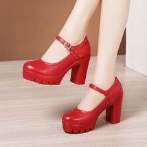 Big Size 32-43 Block Heel Platform Shoes Women Wedding Shoes Red White 2021 Fall - £63.64 GBP