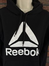 Black Reebok Hoodie Small Pullover Long Sleeve Cotton Sweatshirt Pocket Fleece - $8.55