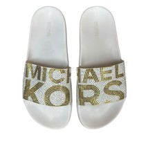 MICHAEL KORS Womens White And Gold Rhinestone Gilmore Slip On Sandals Sl... - $38.60
