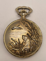 Vintage Andre Durando 17 Jewels Hunting Dog Gold Tone Pocket Watch running - £36.25 GBP