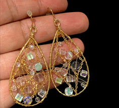 Gold Tone Tear Drop Dream Catcher an crystal net  Earrings - $18.24 CAD