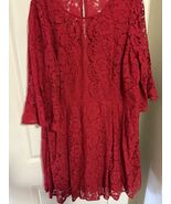 Lane Bryant Women’s Dress Sz 28 Red Lace Floral Sip Back Bell Sleeves NWT - $83.80 CAD