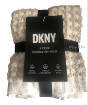 DKNY Set of 4 Face Wash Cloths Soft Cotton Beige White Gingham 12x12&quot; Washcloths - £26.12 GBP