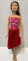 Mattel Barbie 2003 Head 1999 Body with Red Party Dress Brunette Green Eyes - $18.54