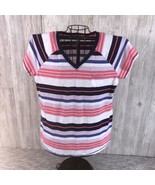 Sonoma Life + Style Women V Neck Shirt Top Sz 2XL Pink Blue White Stripe... - $9.85