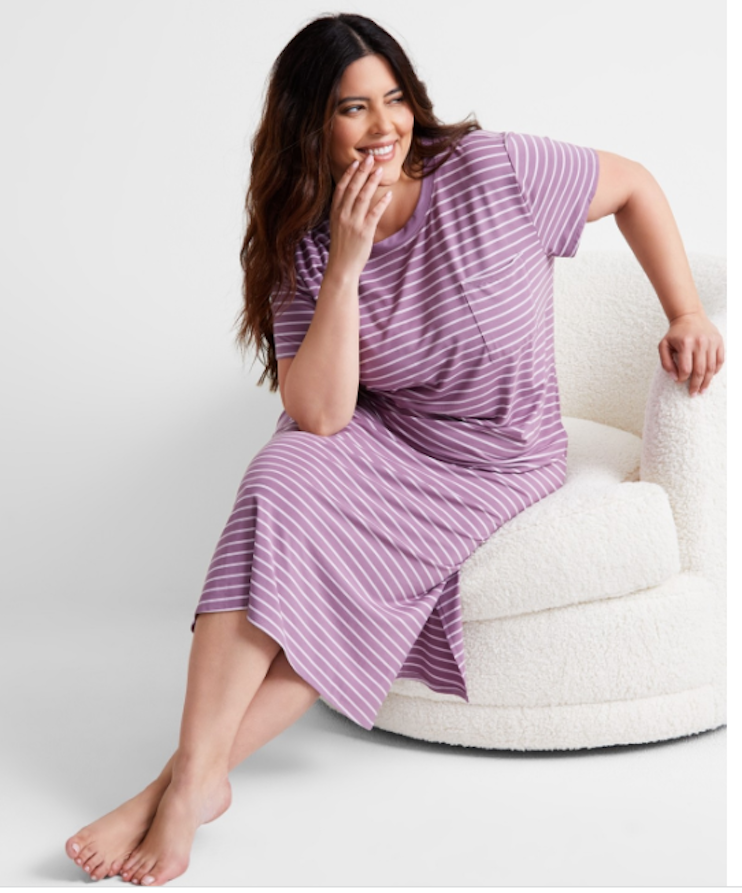 State of Day Women&#39;s Short-Sleeve T-Shirt Sleep Gown Stripped NWT Size X... - $25.69