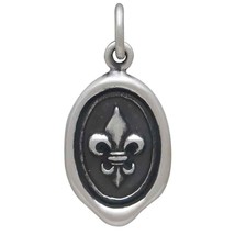 Sterling Silver Fleur de Lys Wax Seal Coin Charm 21x10mm - $18.65