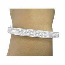 1.90 Ct Real Moissanite Ladies 14K White Gold Plated Pave Bracelet Bangle 7&quot; - £292.89 GBP